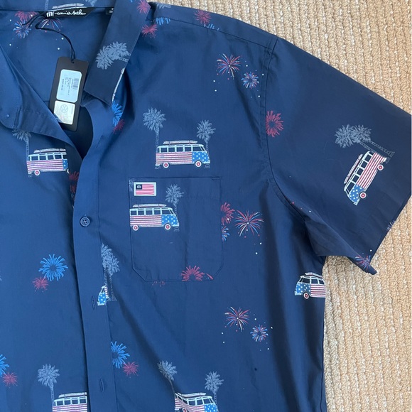Travis Mathew Men's What Goes Up Button Up Blue American Flag Fireworks Size XL - Picture 9 of 12